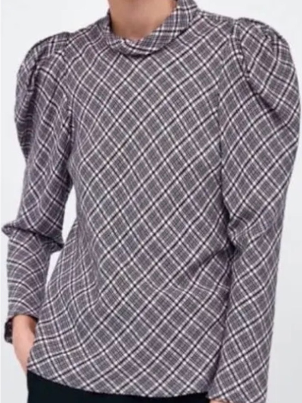 Zara Black & Pink Plaid Long-Sleeve Mock Neck Top